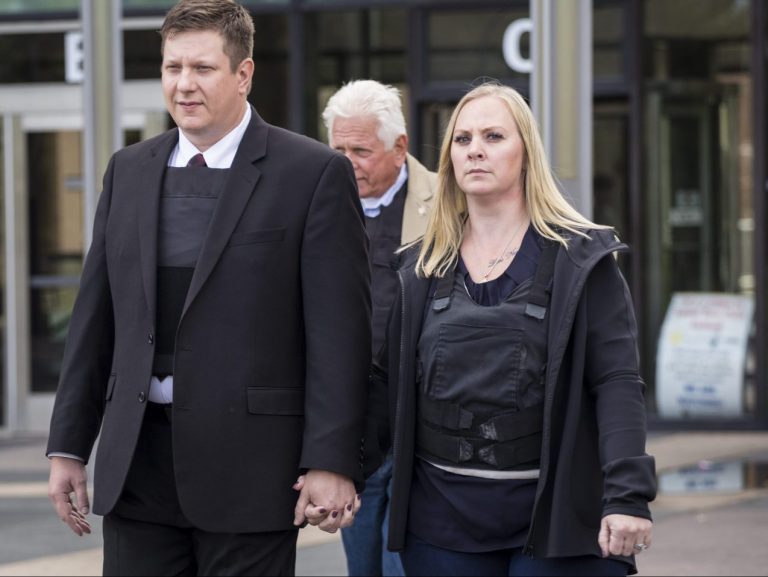 Jason Van Dyke and wife Tiffany leave the Leighton Criminal Courthouse in September 2017
